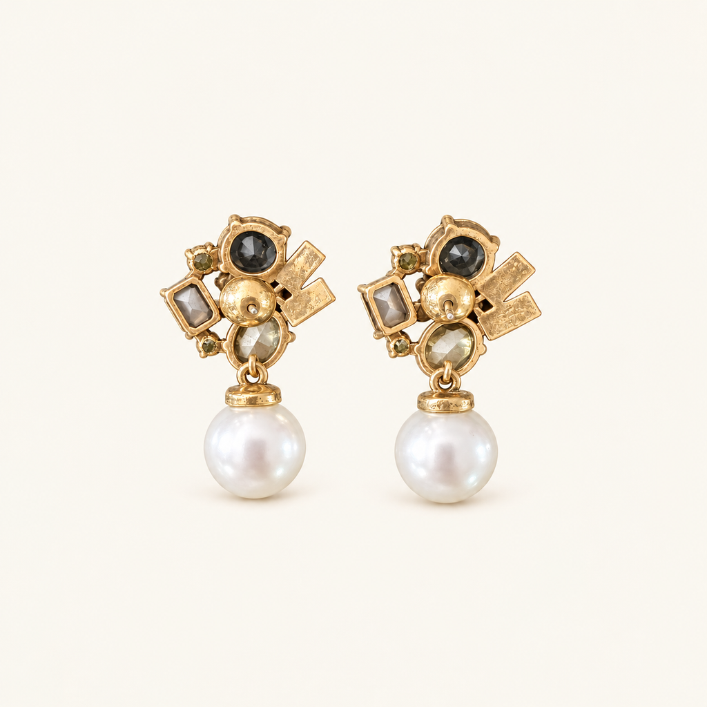 Vintage Green Crystal Pearl Drop Earrings