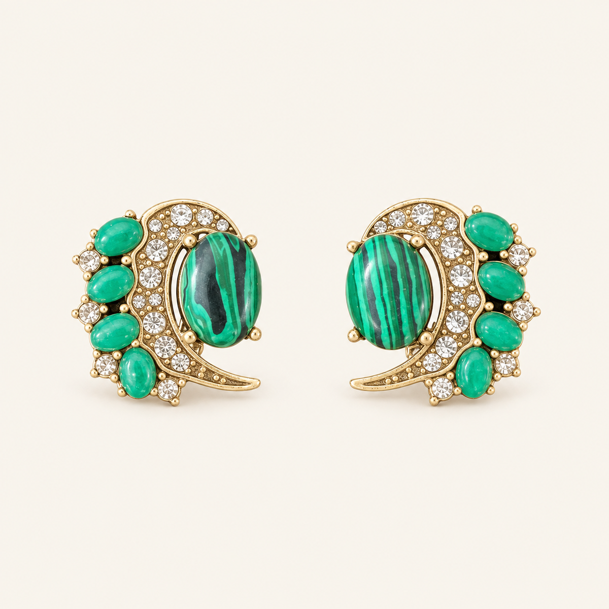 Vintage Malachite Crescent Statement Earrings