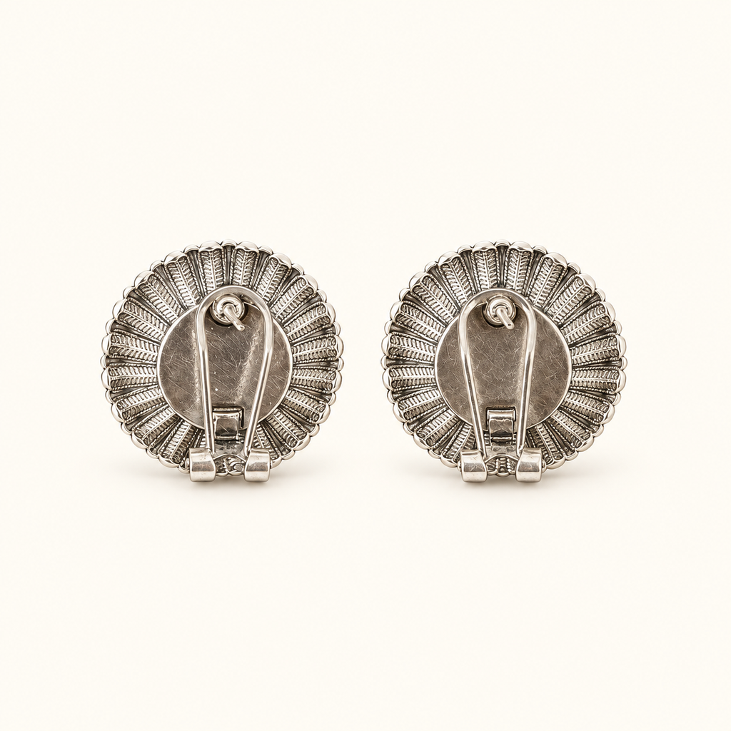 Vintage Sunburst Red Cabochon Clip-On Earrings