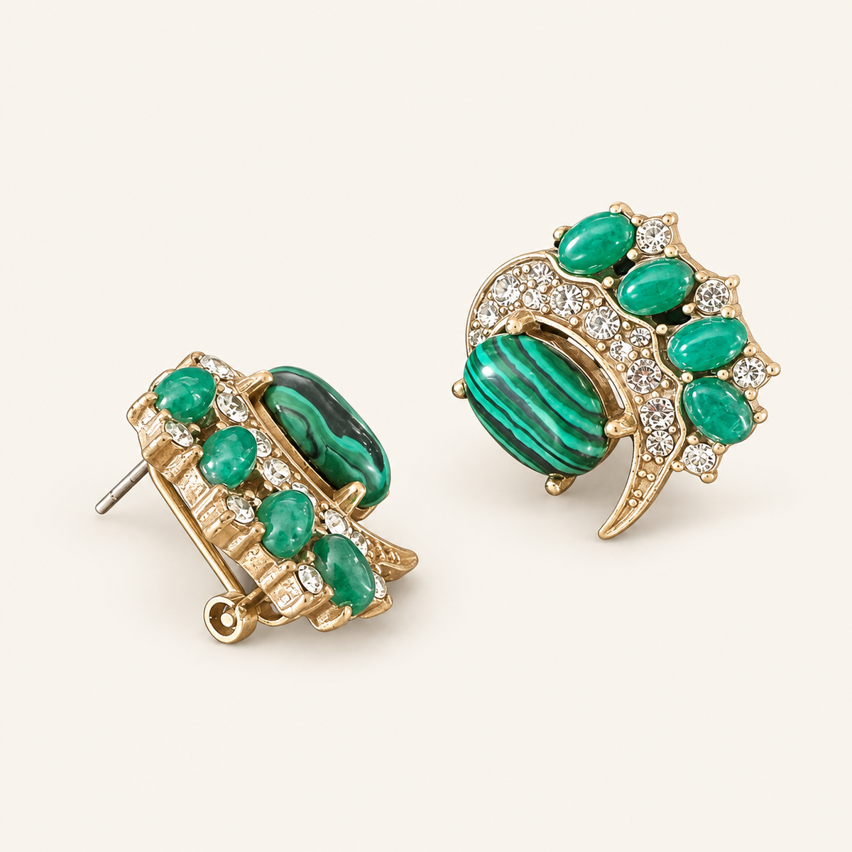 Vintage Malachite Crescent Statement Earrings