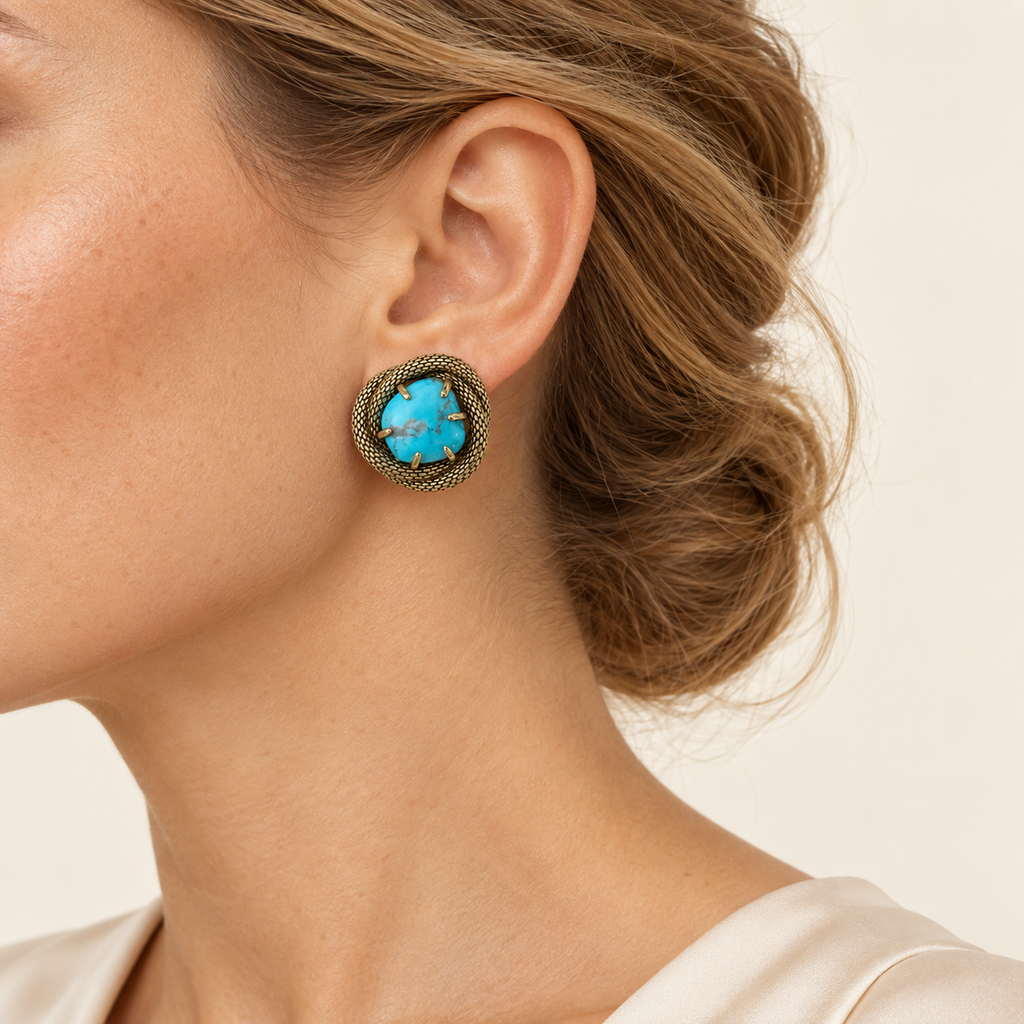 Vintage Turquoise Snake Coil Clip-On Earrings