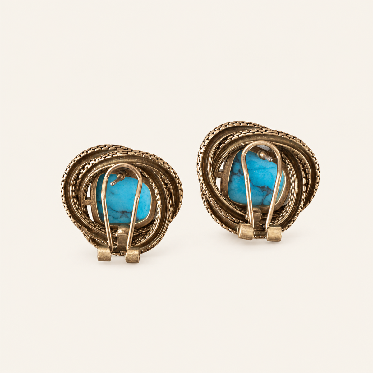 Vintage Turquoise Snake Coil Clip-On Earrings