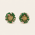 Vintage Coin Green & Pink Beaded Clip-On Earrings