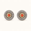 Vintage Sunburst Red Cabochon Clip-On Earrings