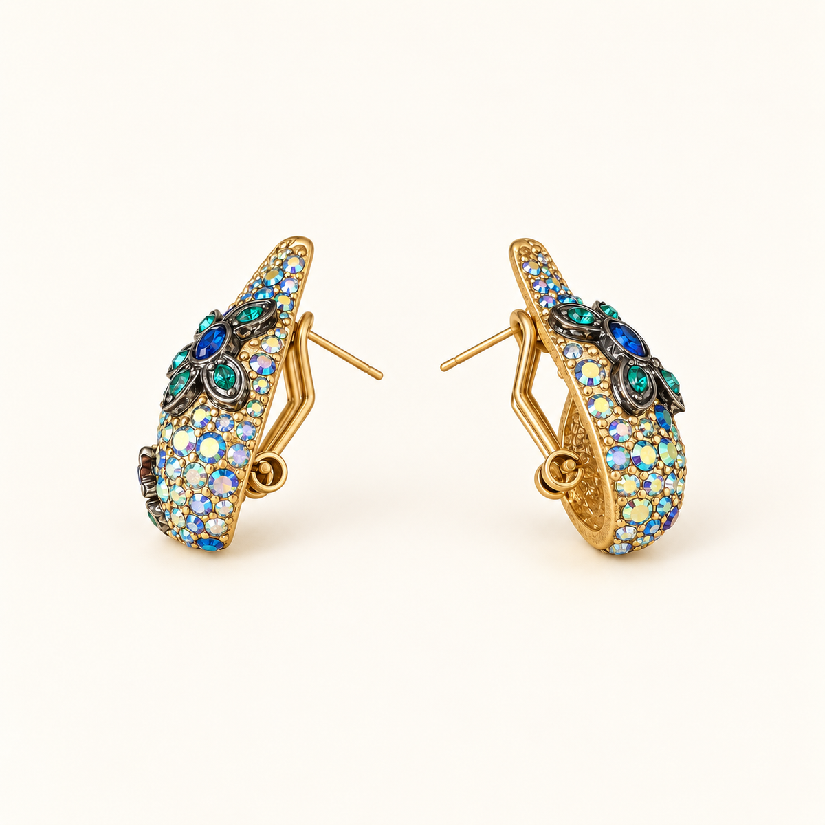 Vintage Blue Crystal Paisley Statement Earrings