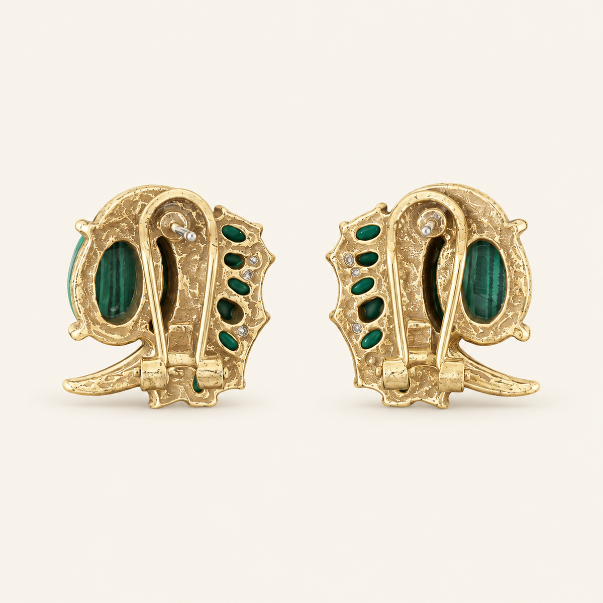 Vintage Malachite Crescent Statement Earrings