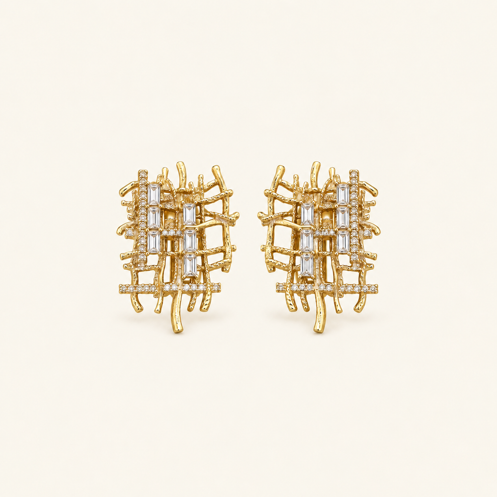 Vintage Woven Crystal Statement Earrings