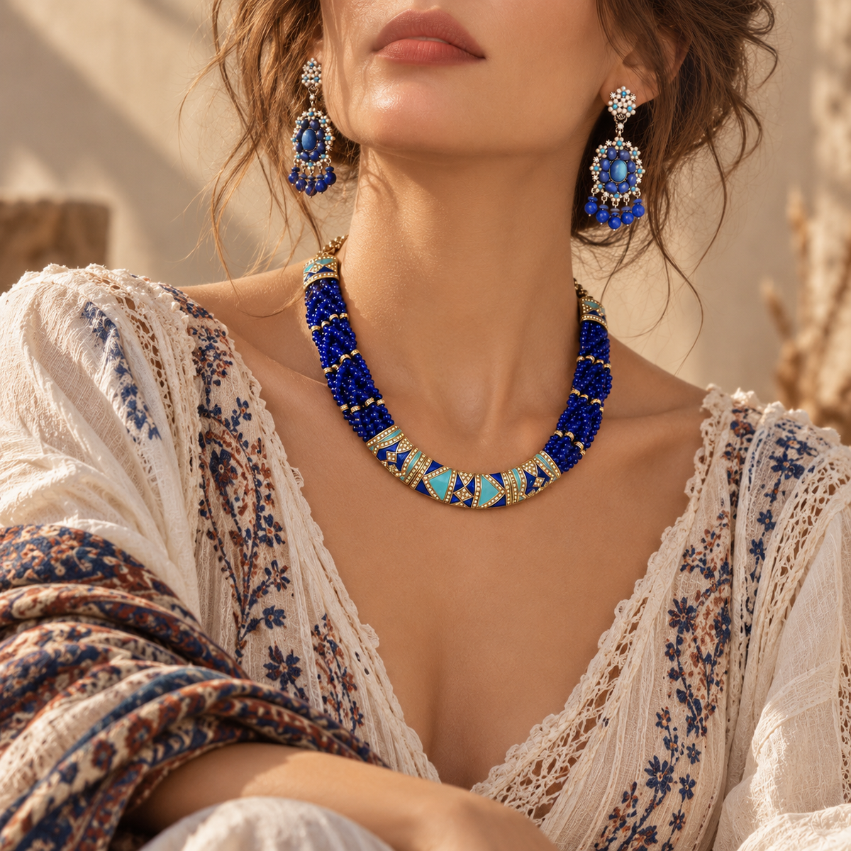 Cobalt Mosaic Multi-Strand Necklace
