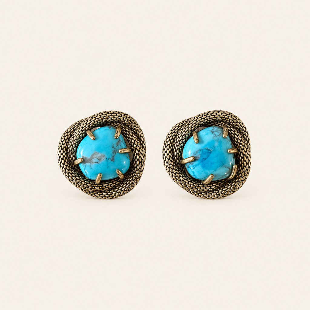 Vintage Turquoise Snake Coil Clip-On Earrings