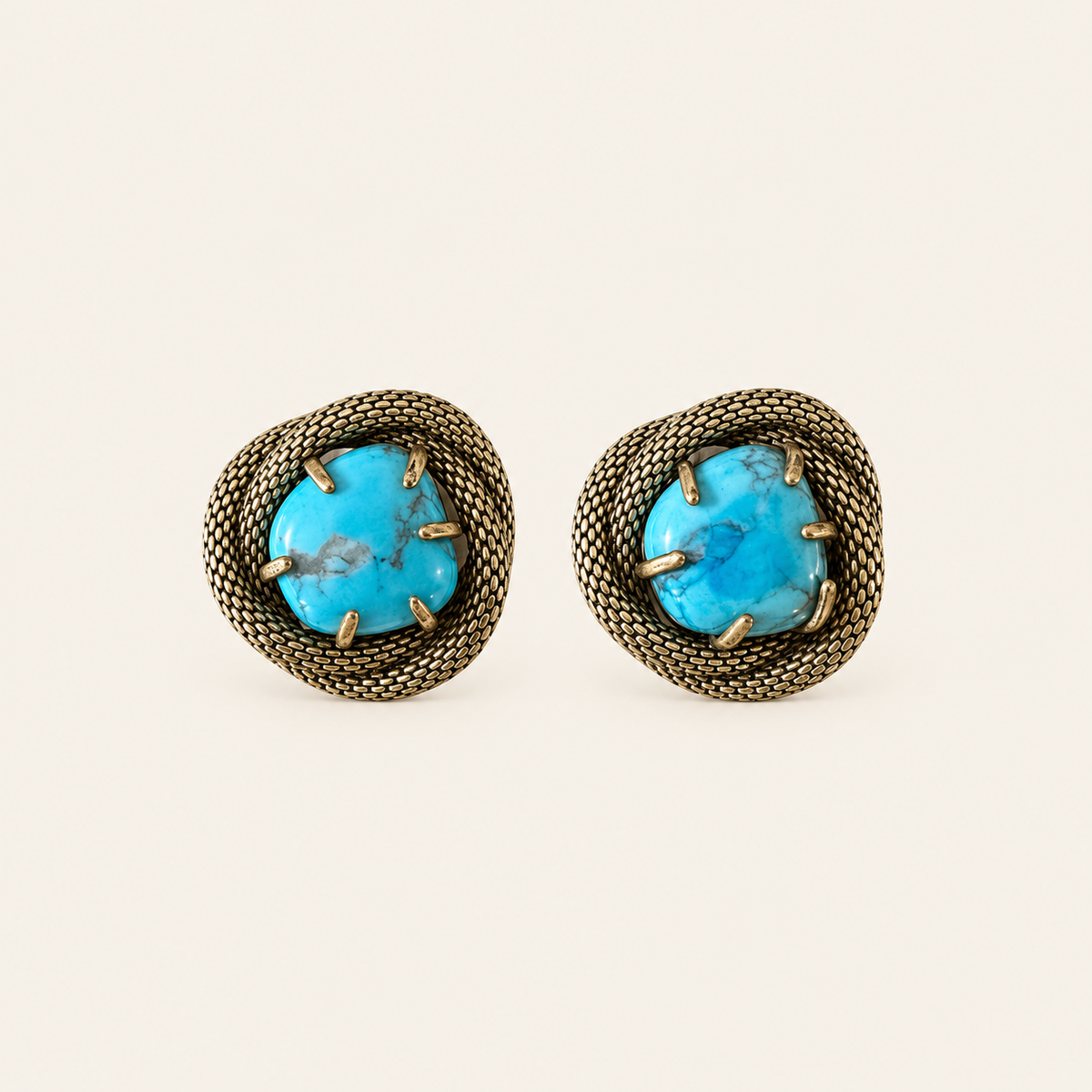 Vintage Turquoise Snake Coil Clip-On Earrings