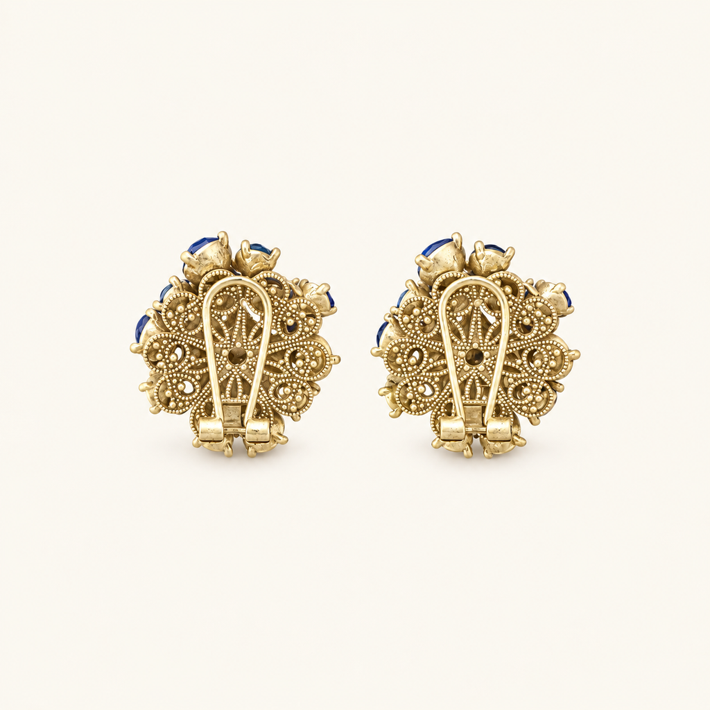Klein Blue Crystal Leaf Stud Earrings
