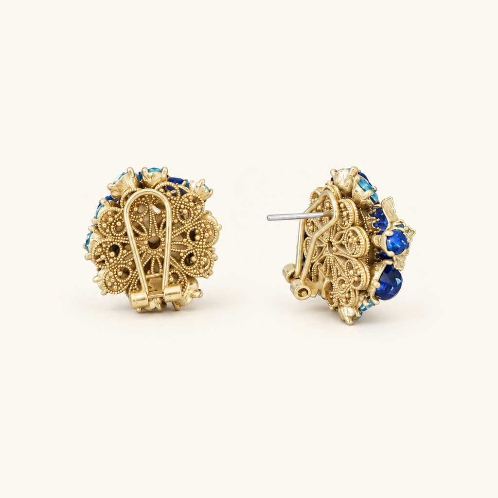 Klein Blue Crystal Leaf Stud Earrings