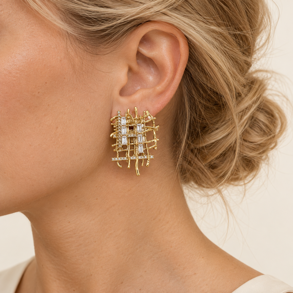 Vintage Woven Crystal Statement Earrings
