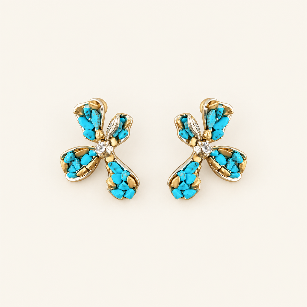 Turquoise Petal Crystal Stud Earrings