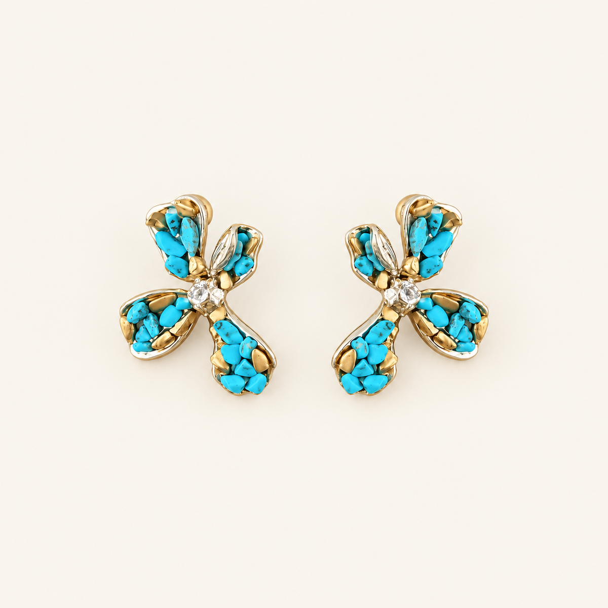 Turquoise Petal Crystal Stud Earrings