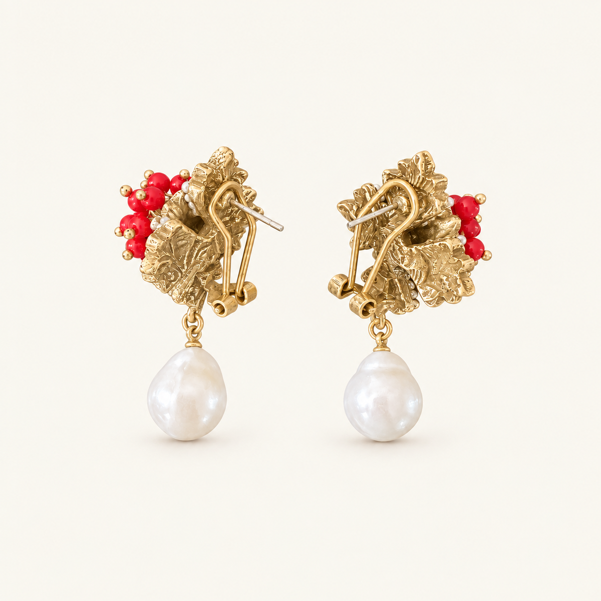 Vintage Red Berry Pearl Drop Earrings