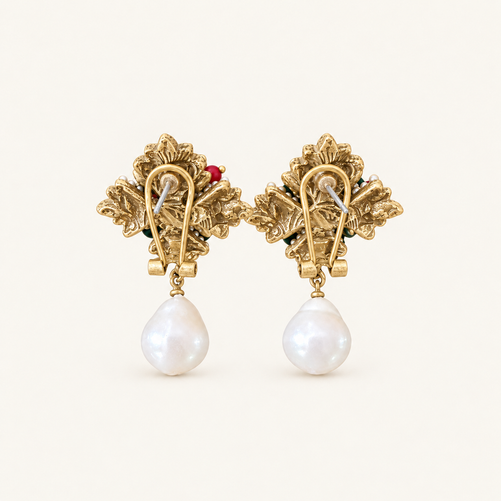 Vintage Red Berry Pearl Drop Earrings