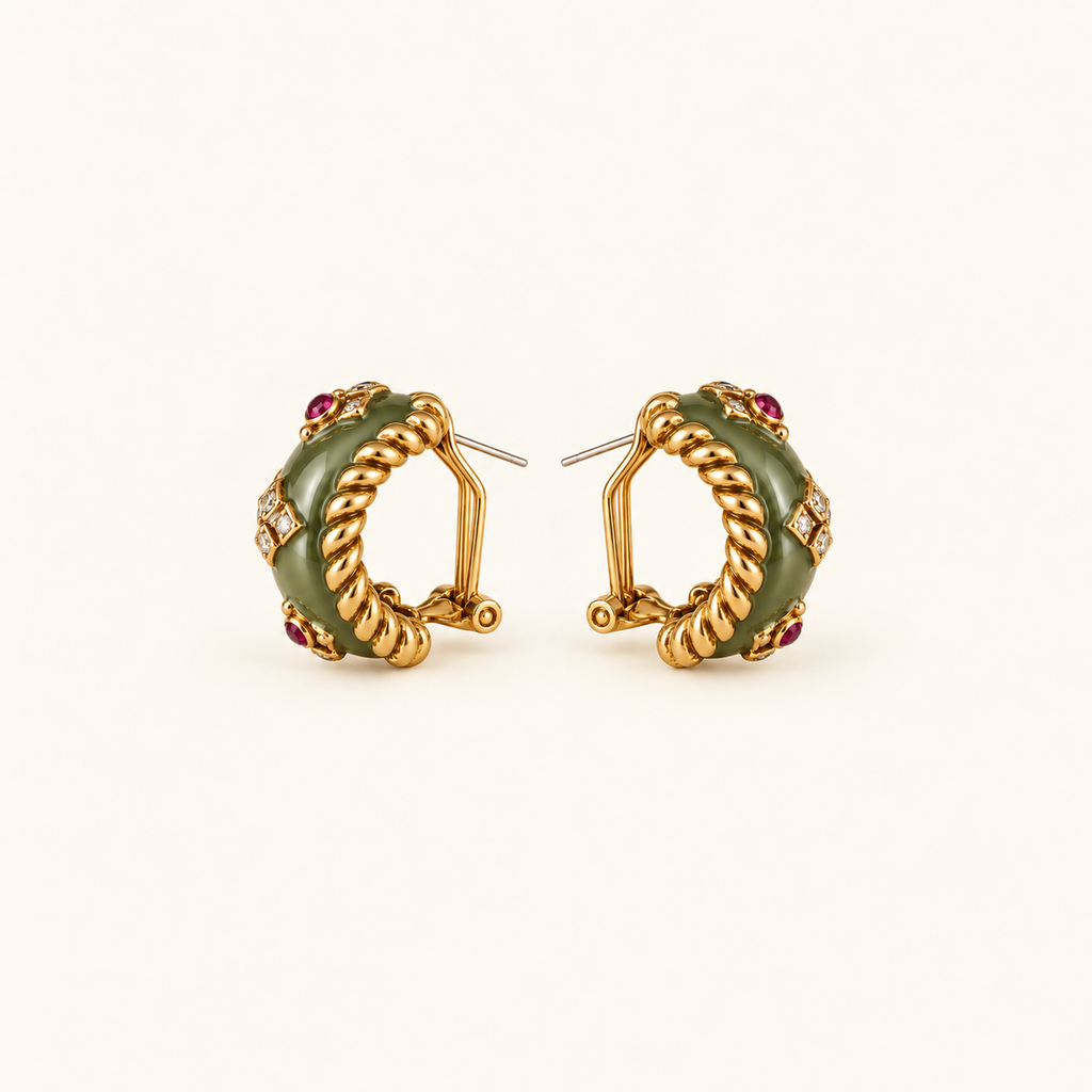 Vintage Olive Green Enamel Statement Earrings