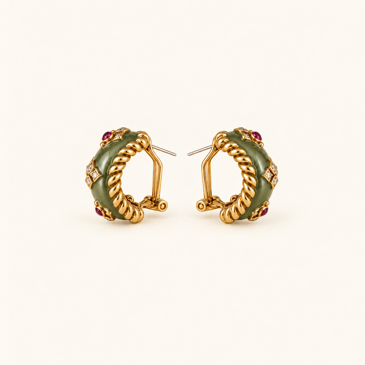 Vintage Olive Green Enamel Statement Earrings