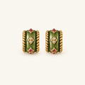 Vintage Olive Green Enamel Statement Earrings