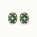 Vintage Blue Green Enamel Pearl Statement Earrings