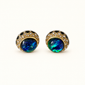 Vintage Blue Green Opal Glass Enamel Stud Earrings
