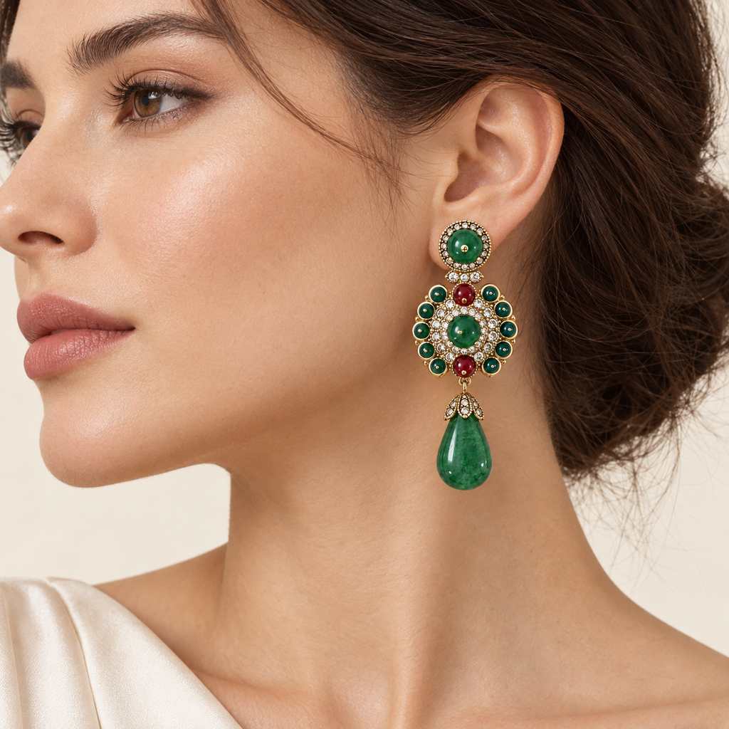 Vintage Green Agate Drop Earrings