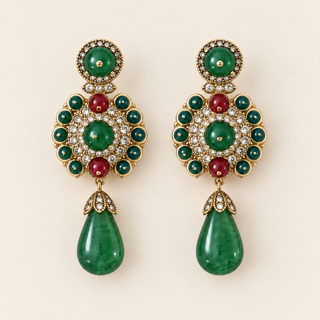 Vintage Green Agate Drop Earrings