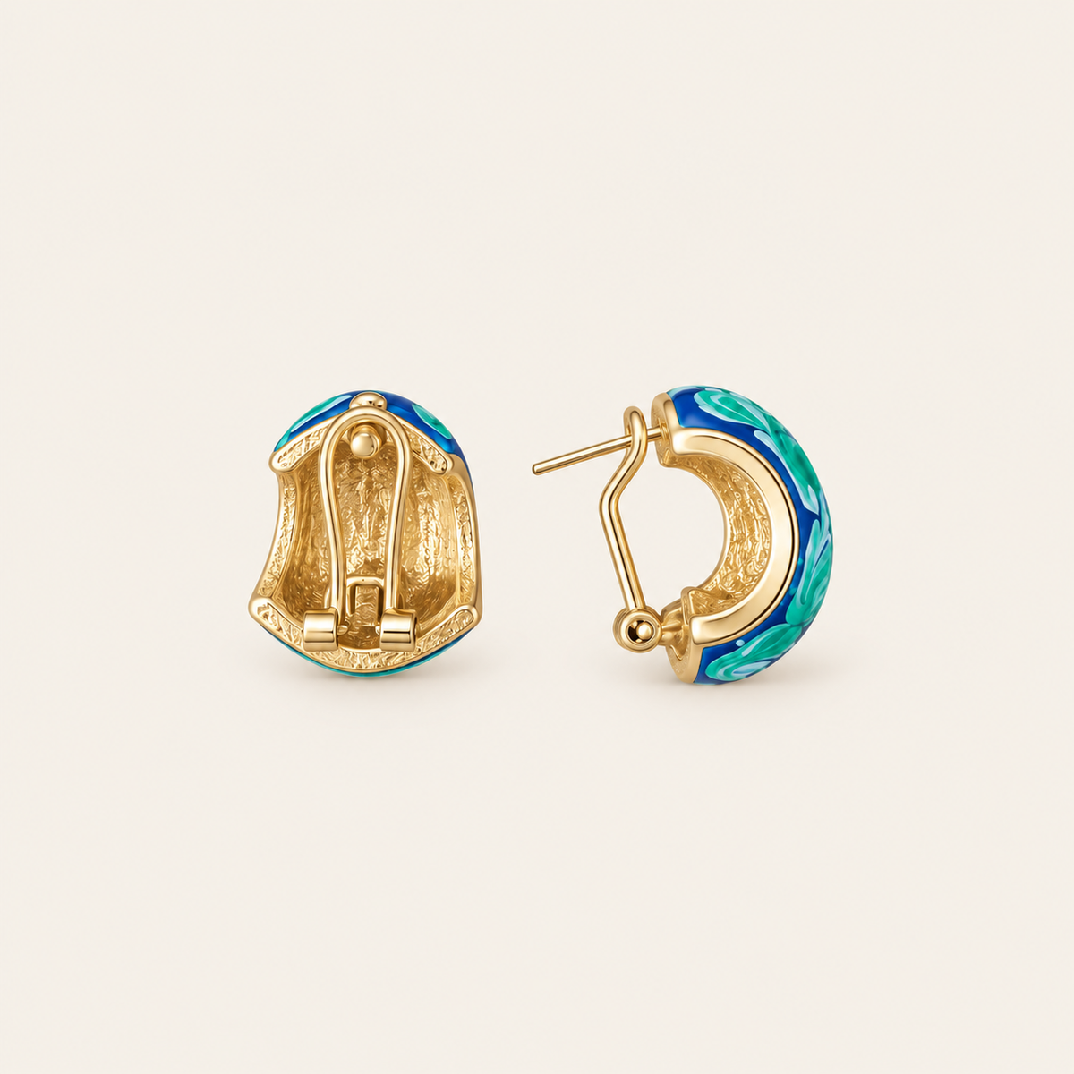 Vintage Blue Green Enamel Crystal Statement Earrings