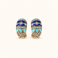 Vintage Blue Turquoise Enamel Crystal Hoop Earrings