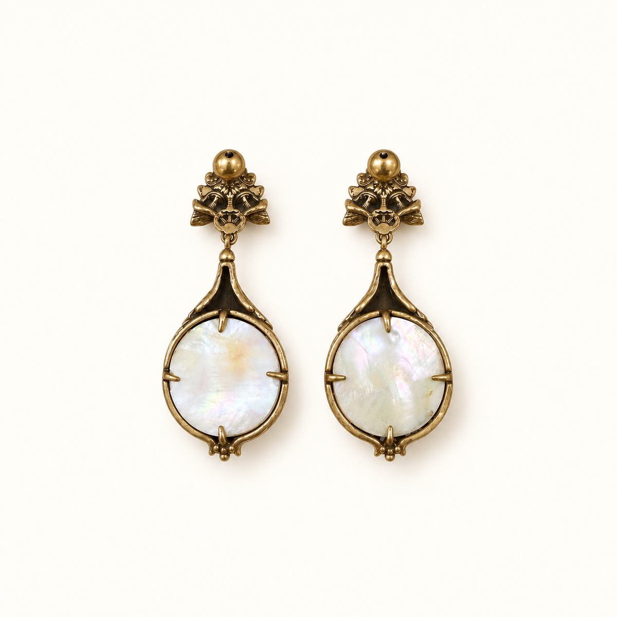 Antique Gold Mother-of-Pearl Drop Earrings