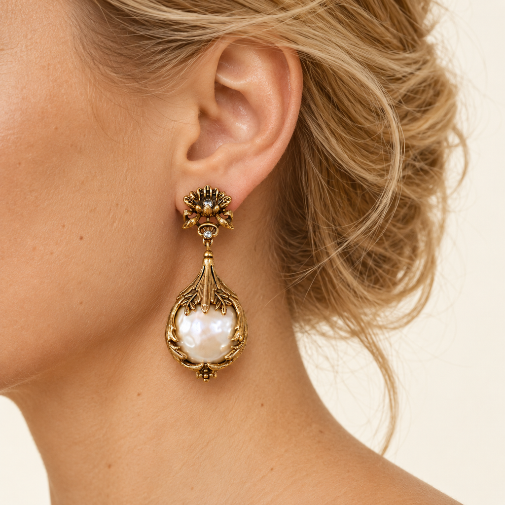 Antique Gold Mother-of-Pearl Drop Earrings