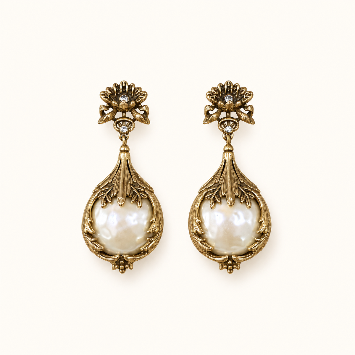 Antique Gold Mother-of-Pearl Drop Earrings