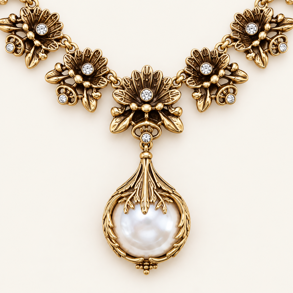 Botanical Pearl-Style Pendant Necklace