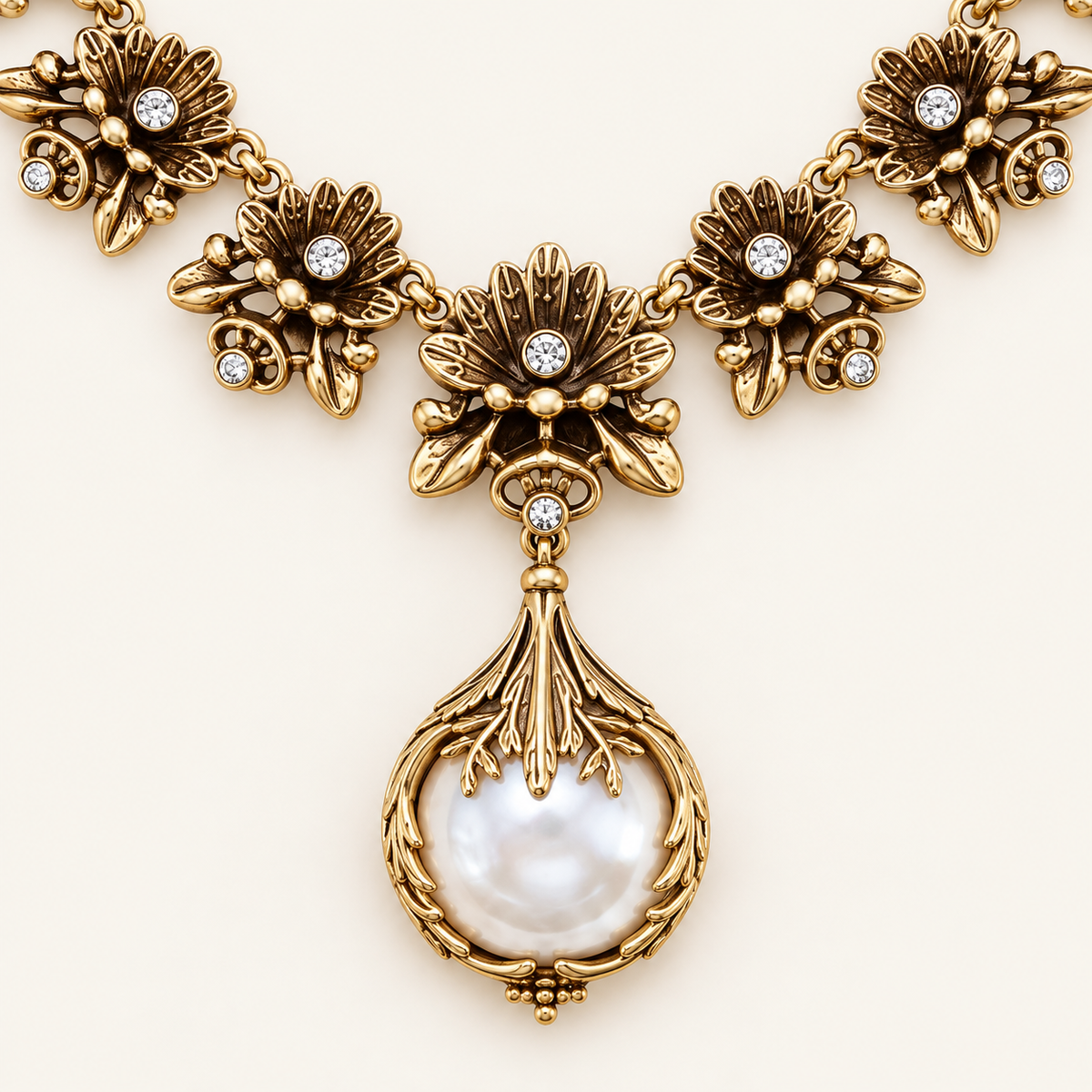 Botanical Pearl-Style Pendant Necklace