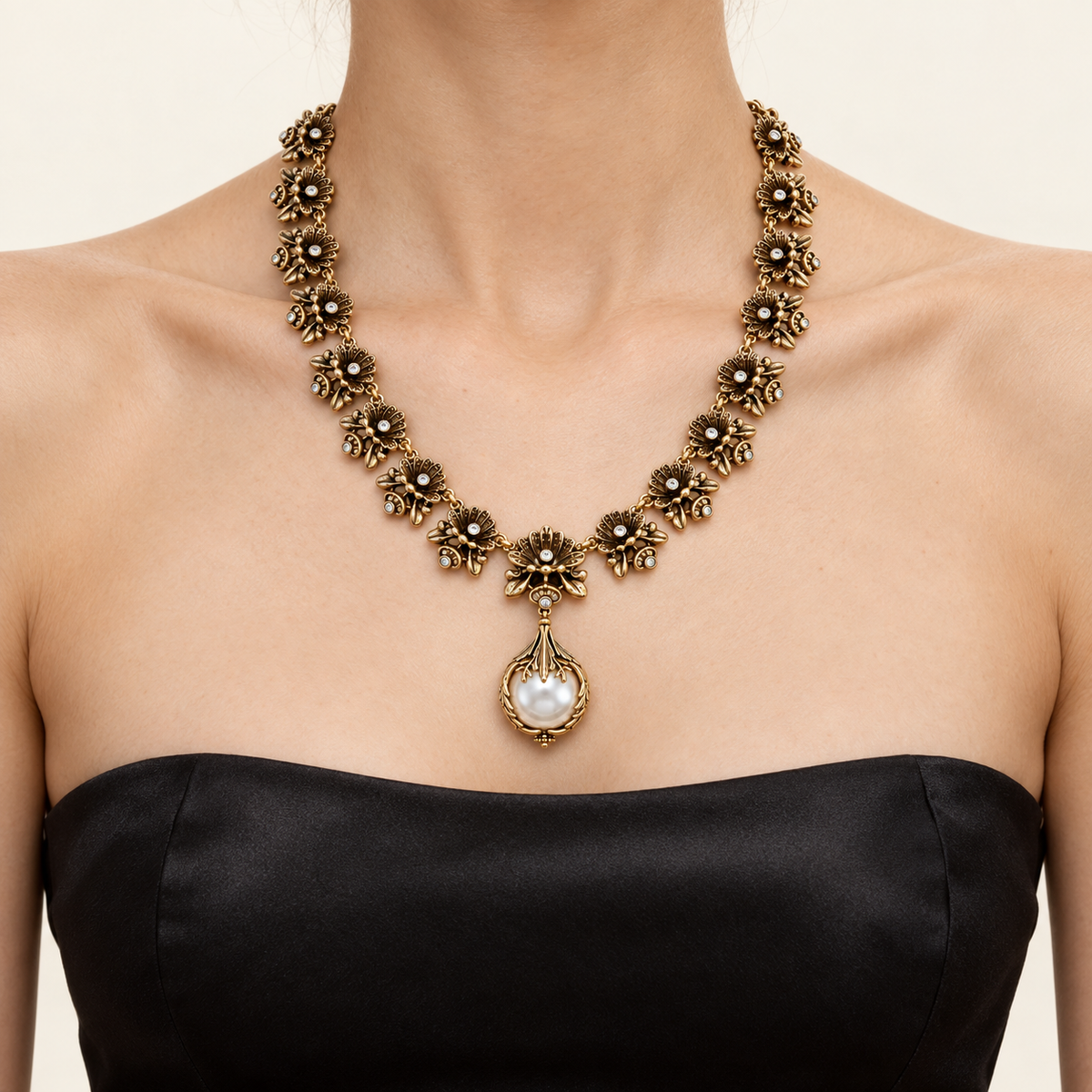 Botanical Pearl-Style Pendant Necklace