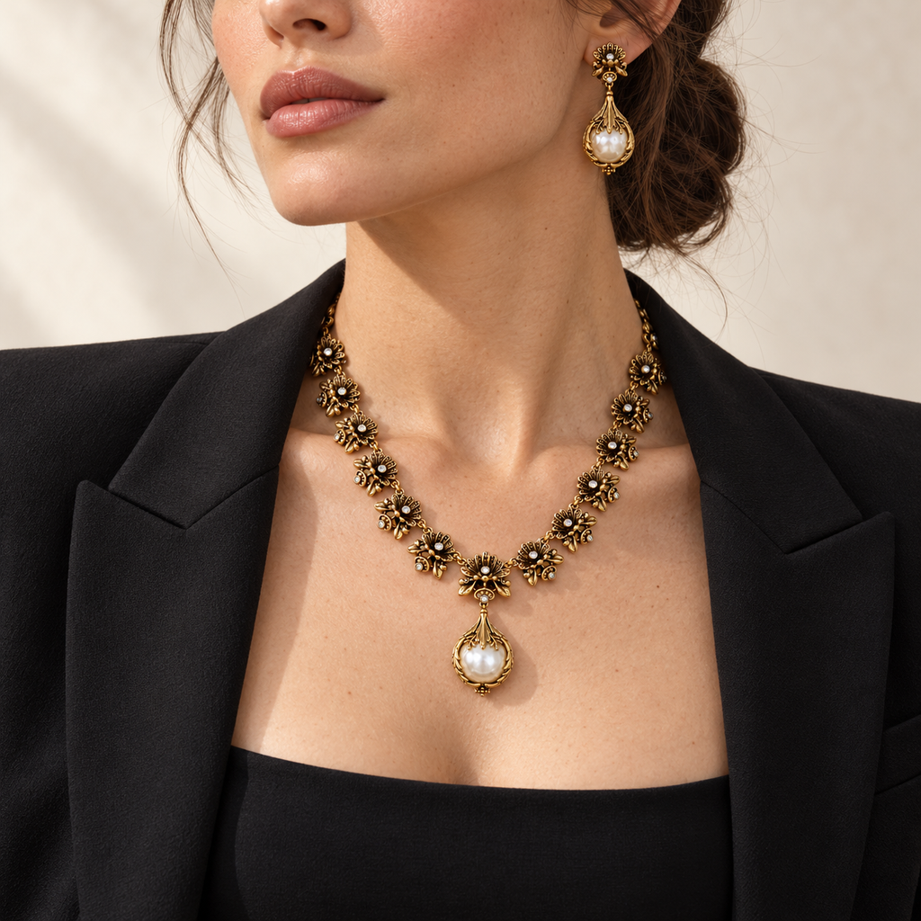 Botanical Pearl-Style Pendant Necklace