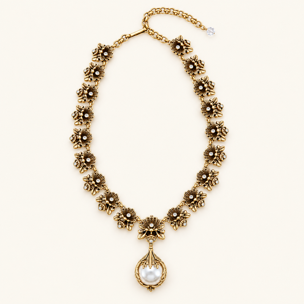 Botanical Pearl-Style Pendant Necklace