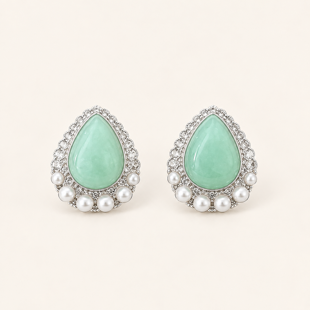 Vintage Jade Green Teardrop Pearl Clip-On Earrings