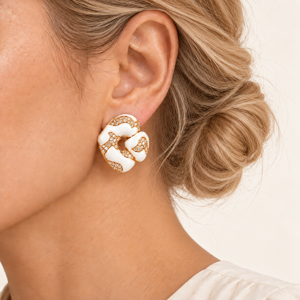 Vintage White Enamel Heart Earrings