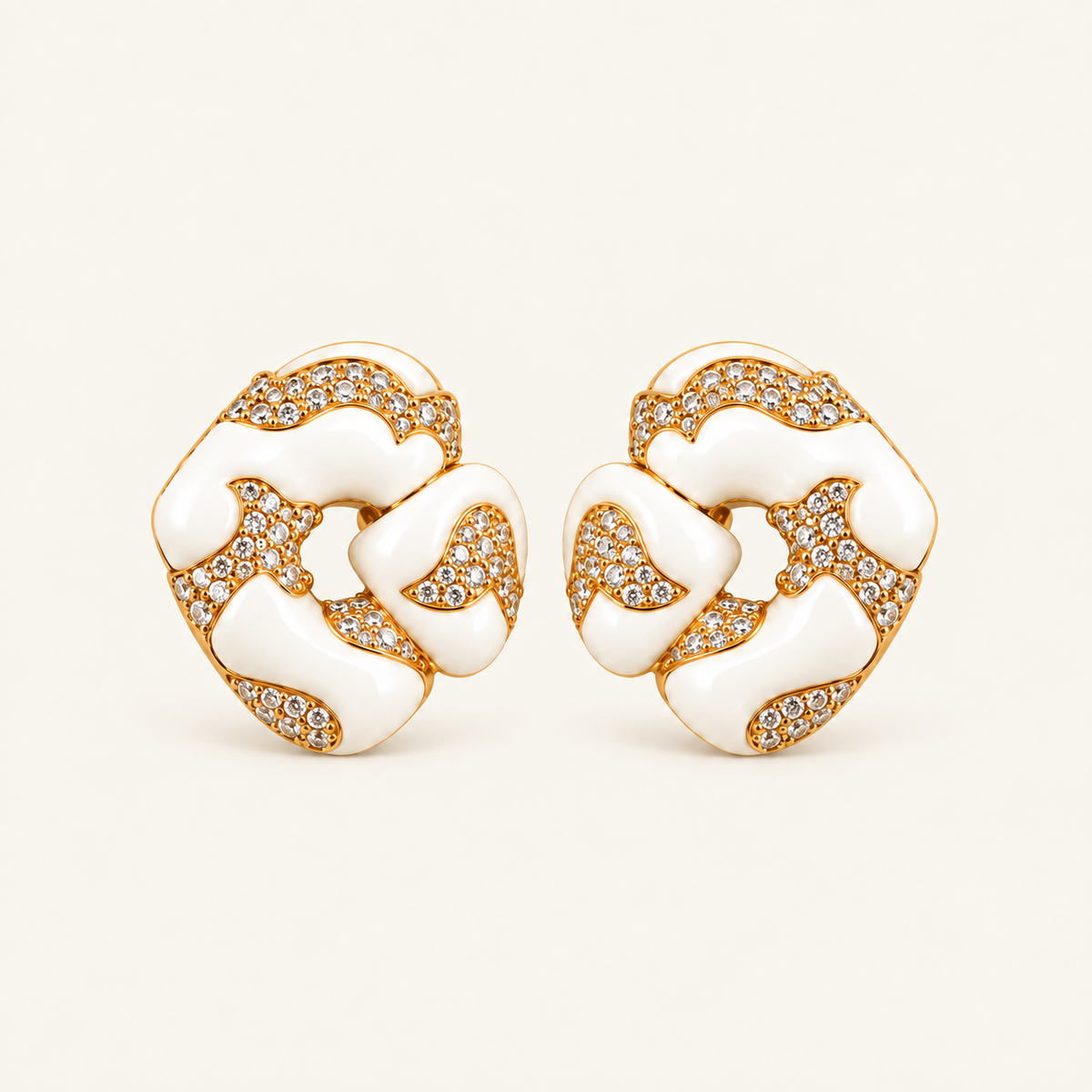 Vintage White Enamel Heart Earrings