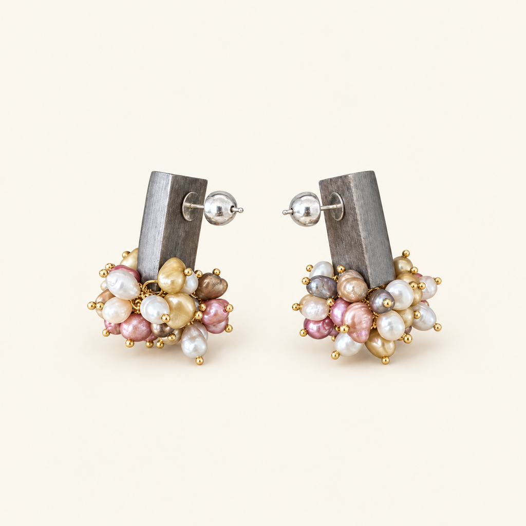 Vintage Multicolour Bead & Black Wood Statement Earrings
