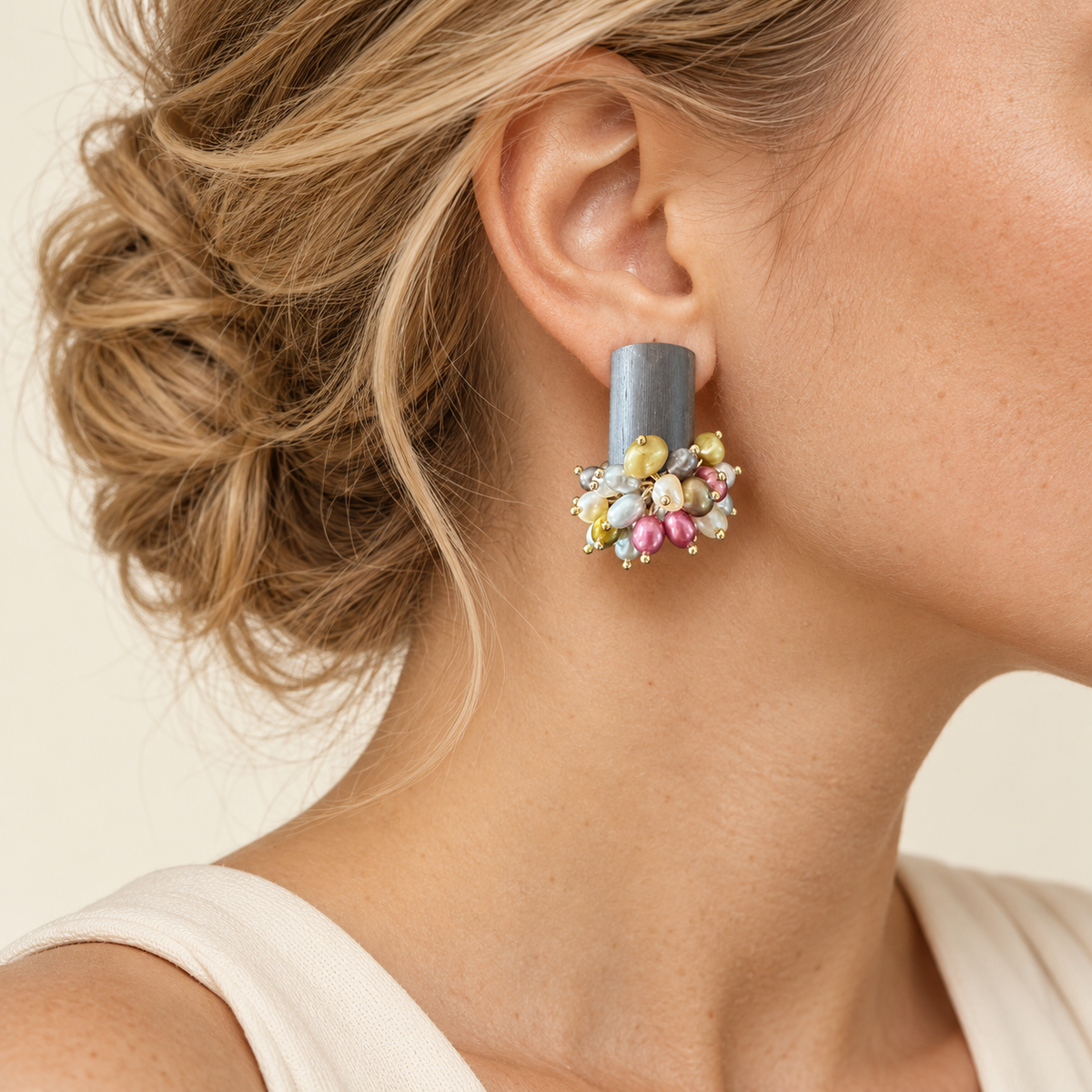 Vintage Multicolour Bead & Black Wood Statement Earrings