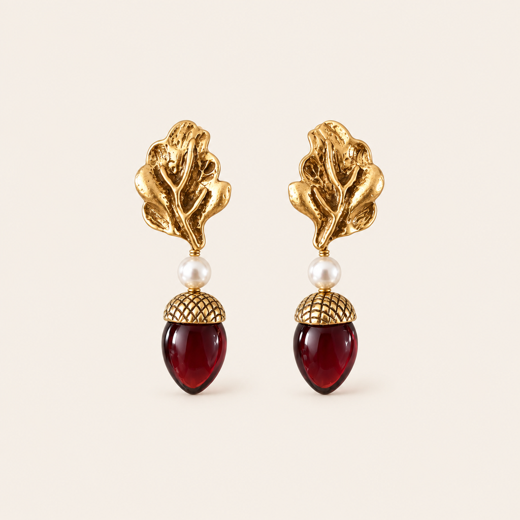 Vintage Red Glass Leaf Drop Earrings