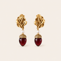 Vintage Red Glass Leaf Drop Earrings