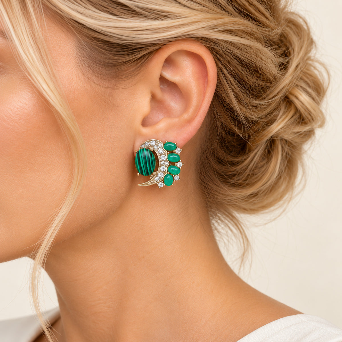 Vintage Malachite Crescent Statement Earrings