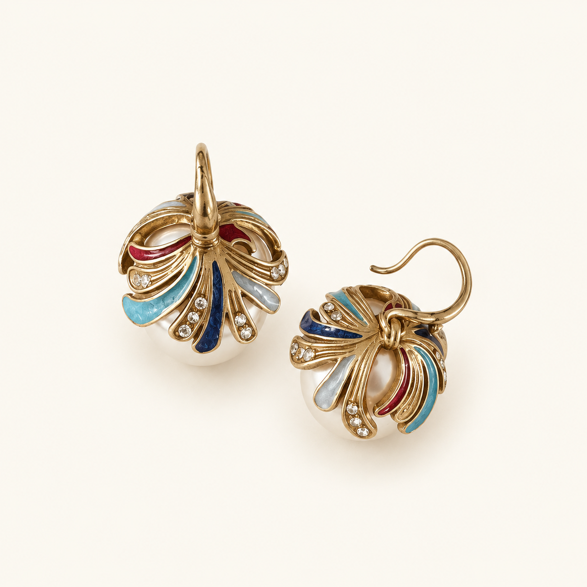 Vintage Multicolour Enamel Pearl Drop Earrings
