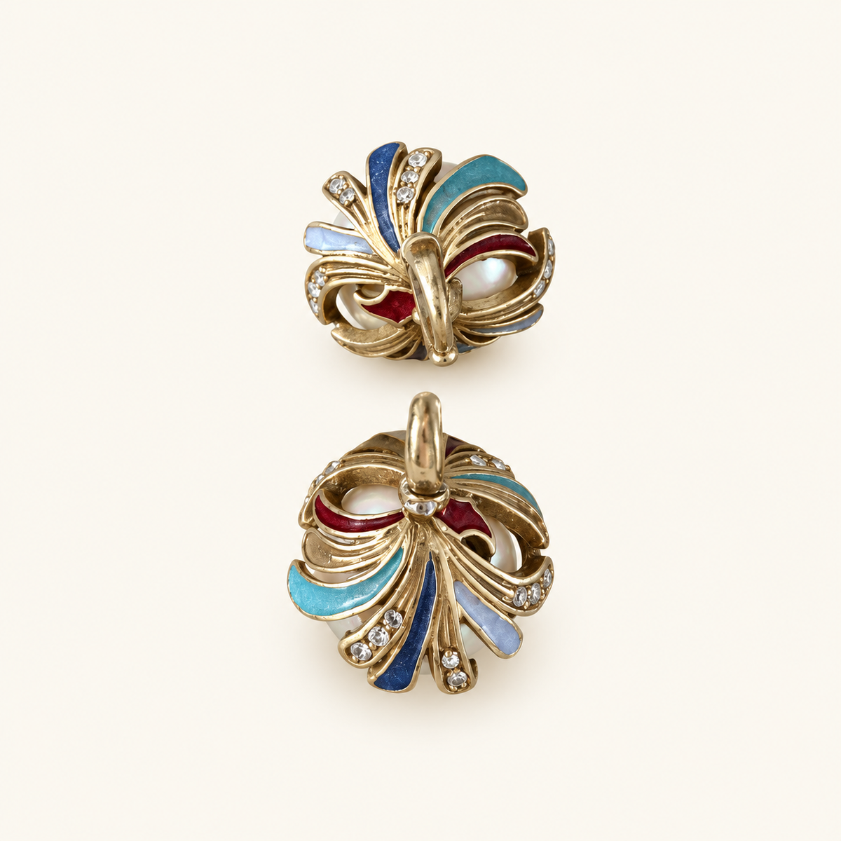 Vintage Multicolour Enamel Pearl Drop Earrings