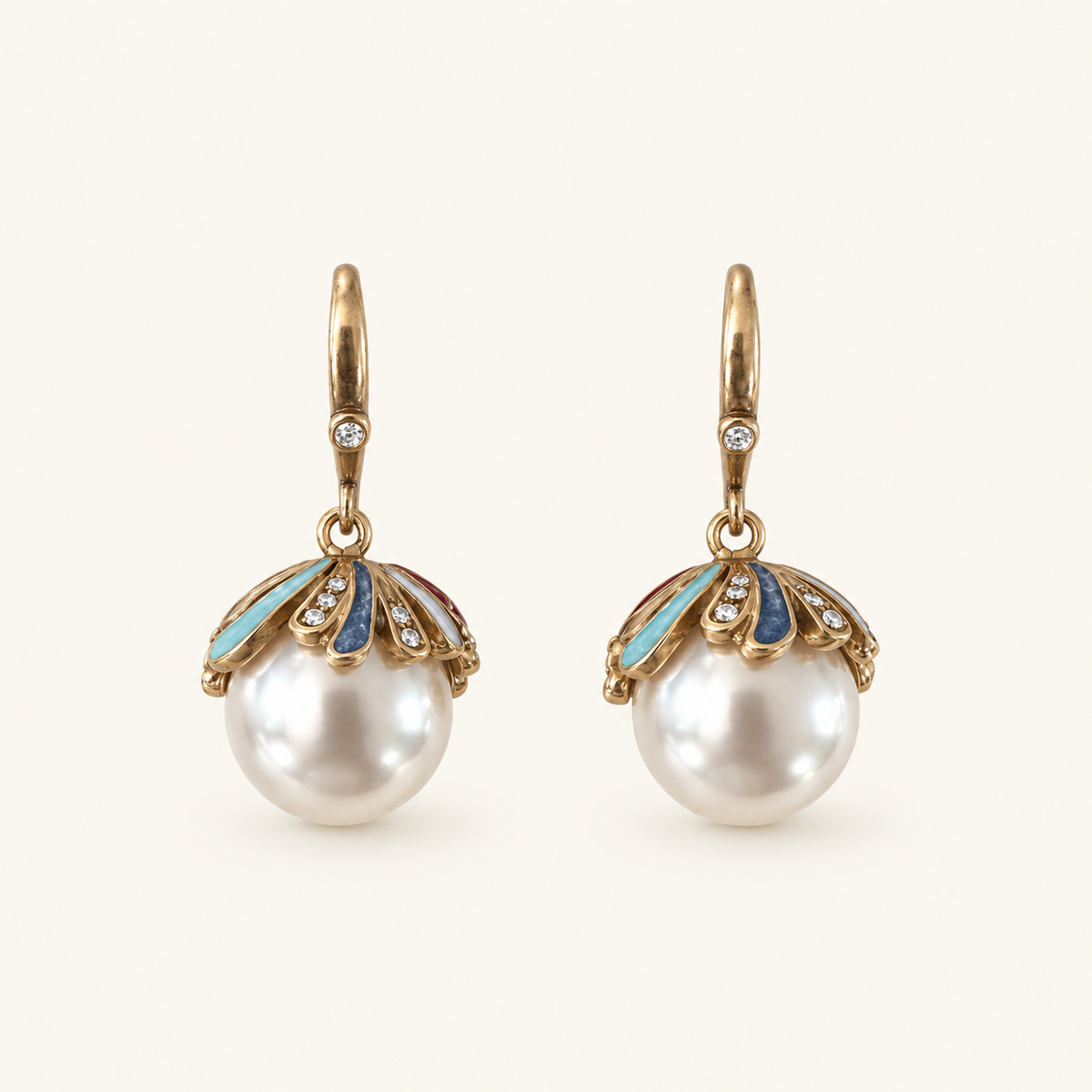 Vintage Multicolour Enamel Pearl Drop Earrings