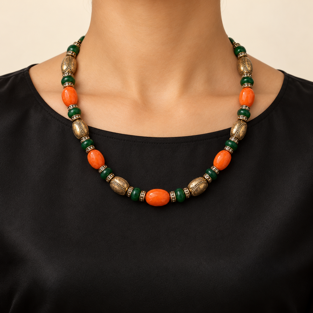 Verdant Ember Beaded Necklace